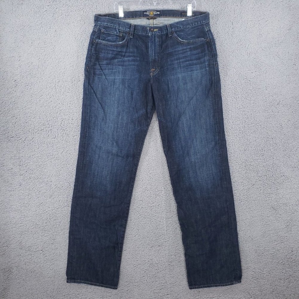 Lucky brand 361 vintage straight faded whiskered dark washed mens jeans Sz 38x34